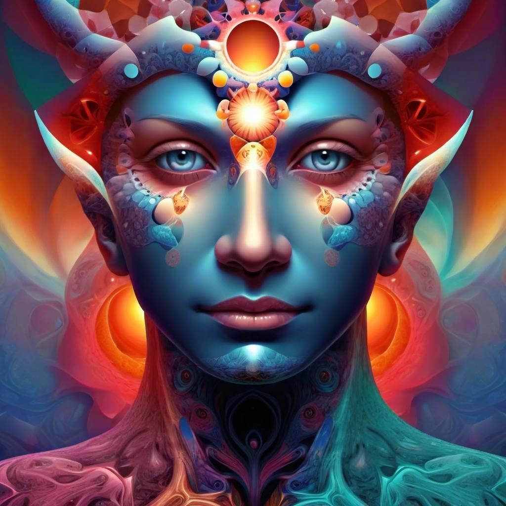 Psychedelic AI Face in Symmetrical 4004 Mandala