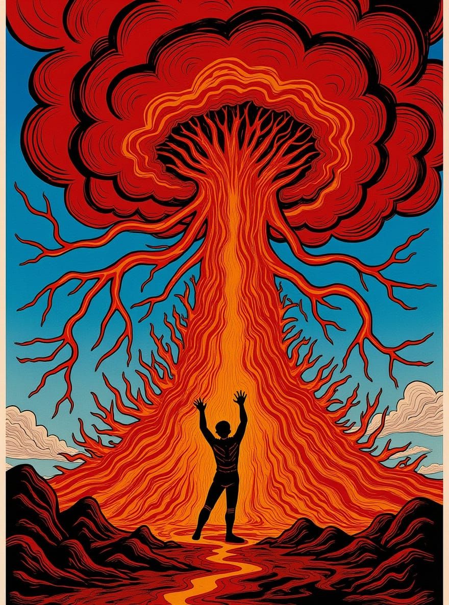 Volcano Eruption Lightning Storm with Abstract Elements