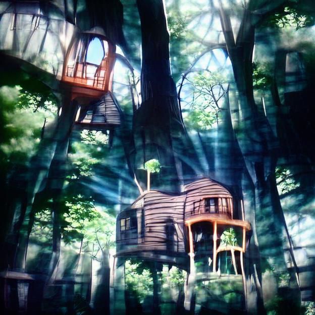 Anime Treehouse in Deep Forest