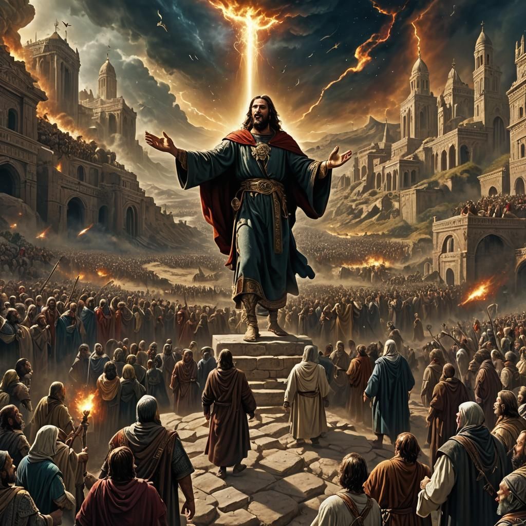 Biblical Prophet Delivers Prophecy in Detailed Matte Paintin...