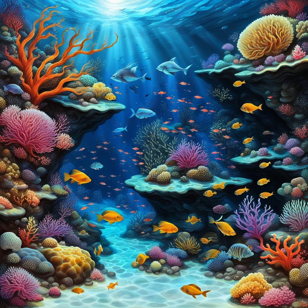 Enchanting Mermaid in Tropical Fish Ink Landscape