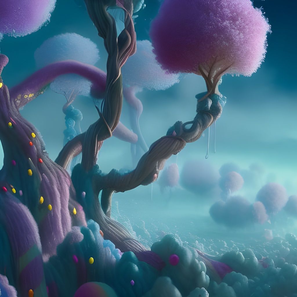Fantastical Cotton Candy Tree in Candy Land