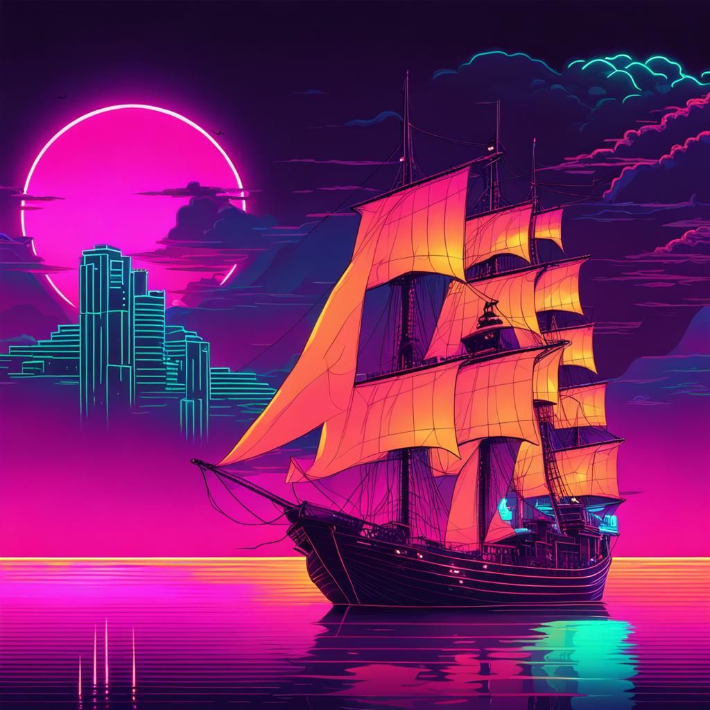 Brazilian Pirate Ship in Synthwave Neon Style