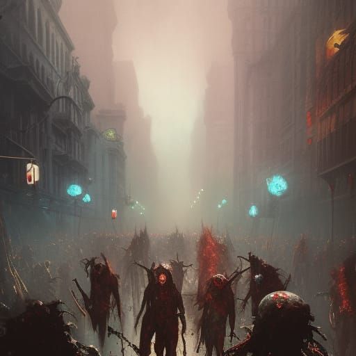 Zombie Carnival Parade in Dark Fantasy Style
