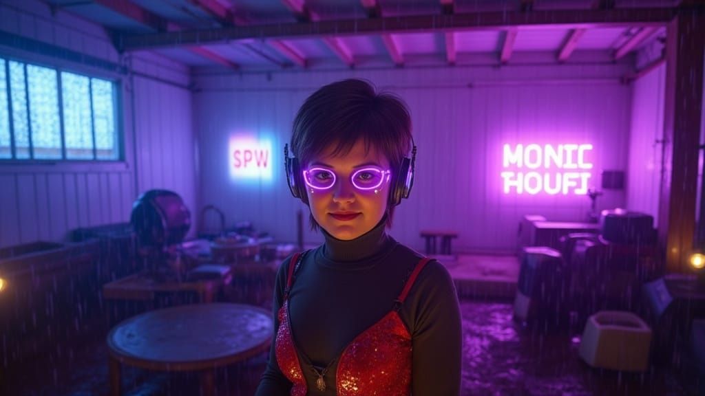 Cyberpunk Pixar Character in Neon YouTube Studio