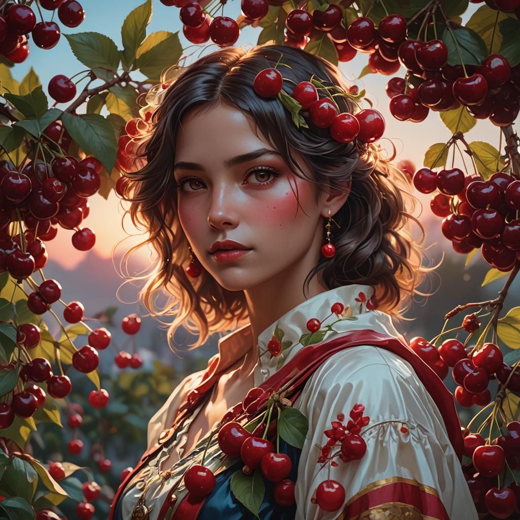 Hyperdetailed Cherries Sunset Portrait in Unreal Engine