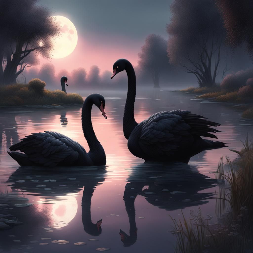Black Swans in Moonlight: Fantasy Concept Art