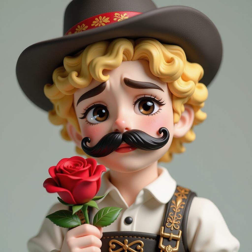 Crying Man with Rose: 3D Anime Porcelain Figurine