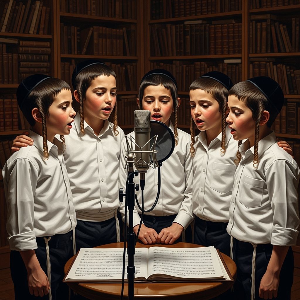 Hasidic Boys Choir Singing in Studio, Painterly Style