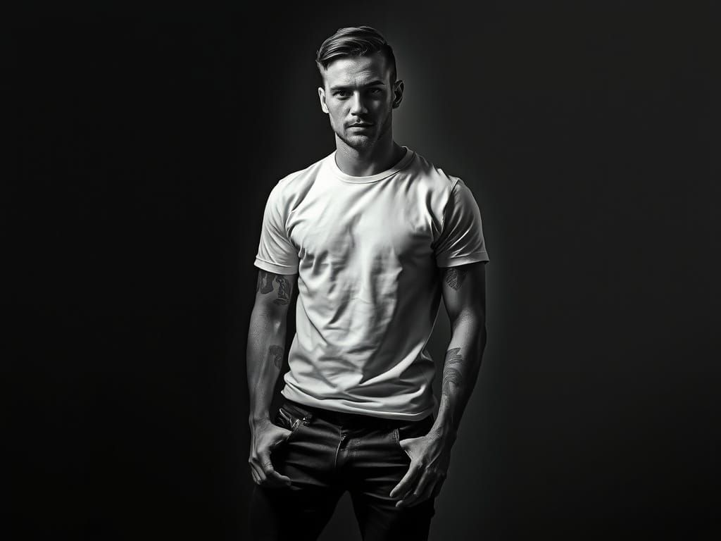 Gritty Portrait of a Tattooed Man in Moody Chiaroscuro