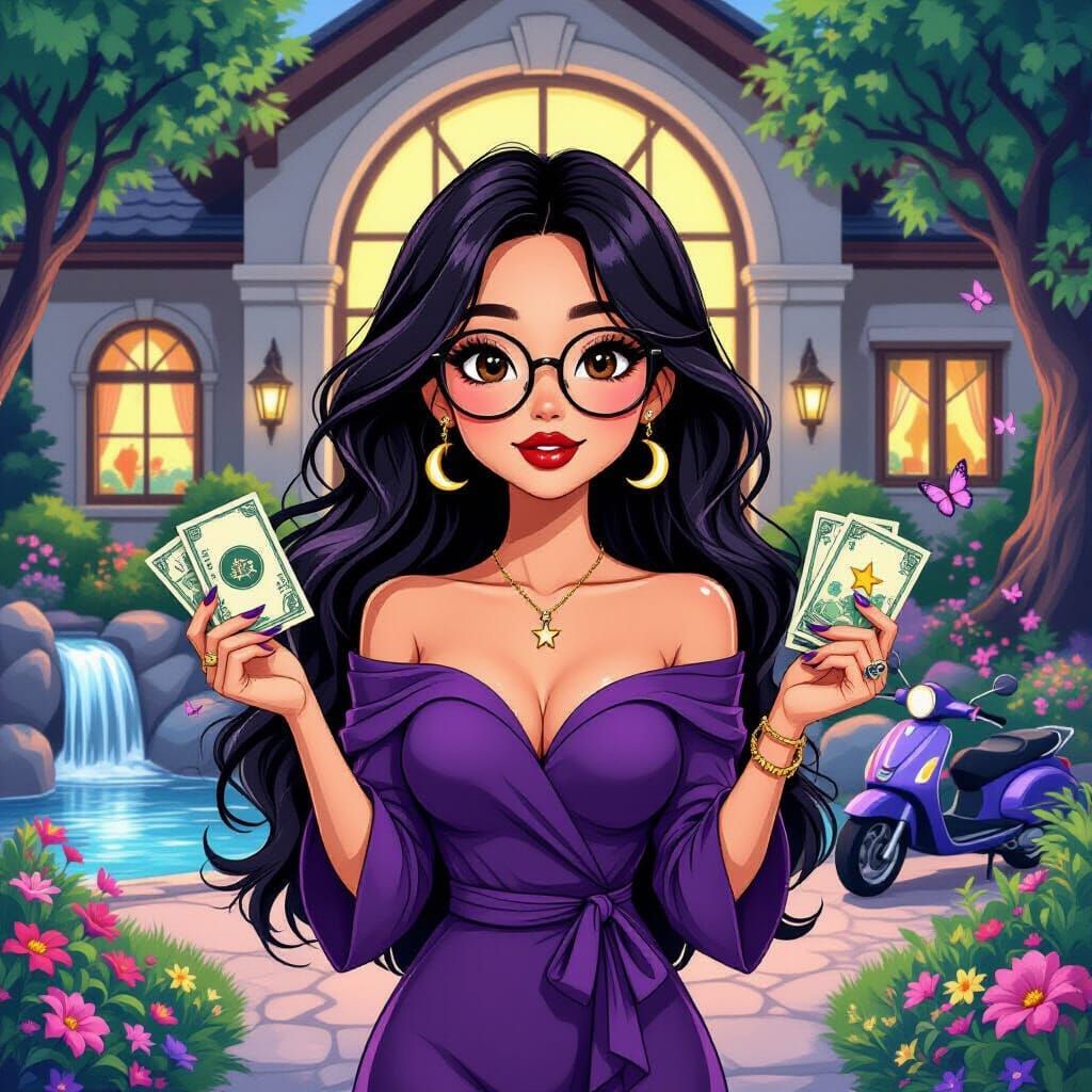 Anime Woman in Dream Landscape with Tarot Cards