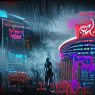 Cyberpunk Cityscape in Neon Noir Style