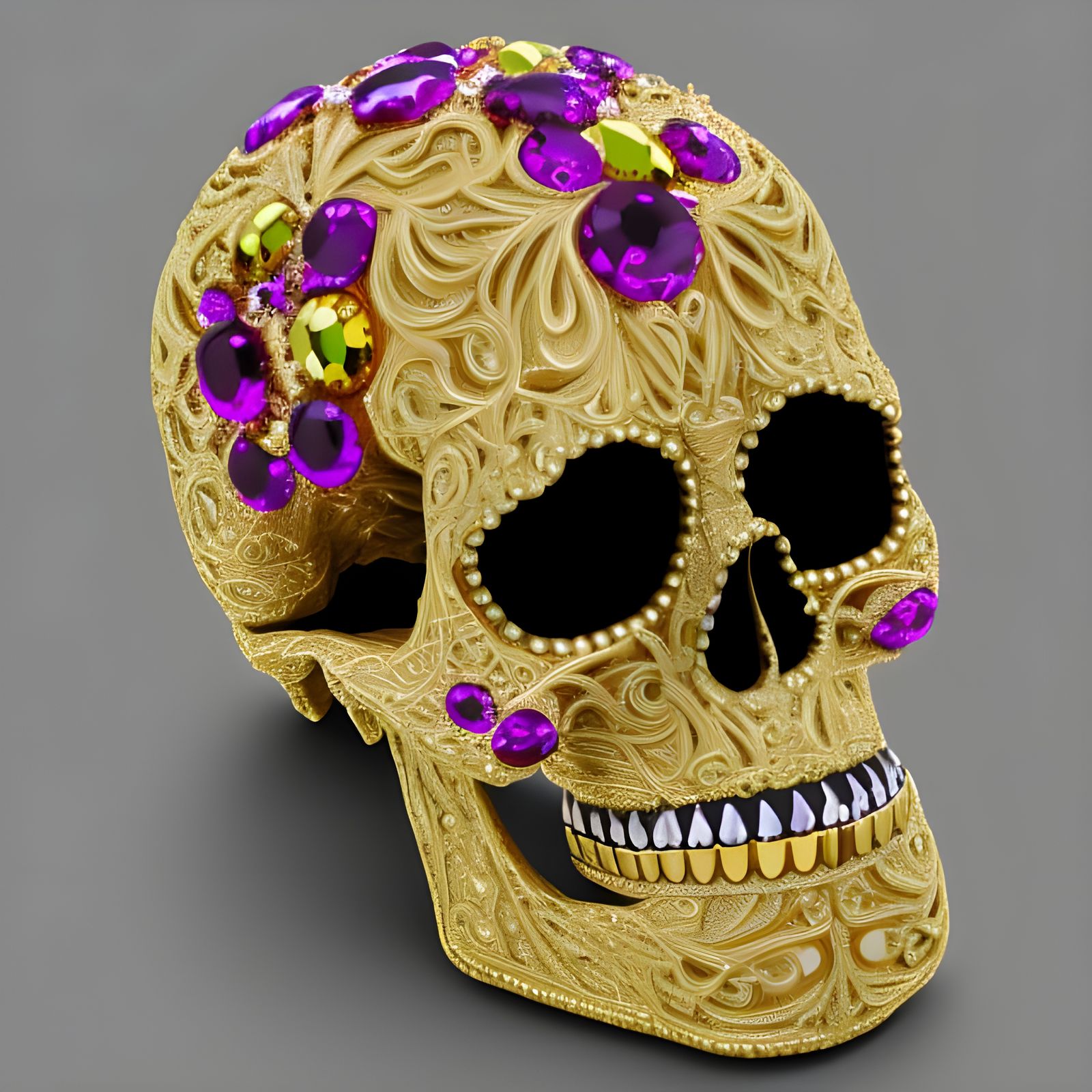 Ornate Jeweled Skull in Hyperrealistic 3D Rendering