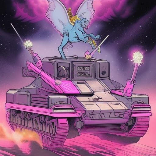 Unicorn Pink Magic Tank Comic Book Art