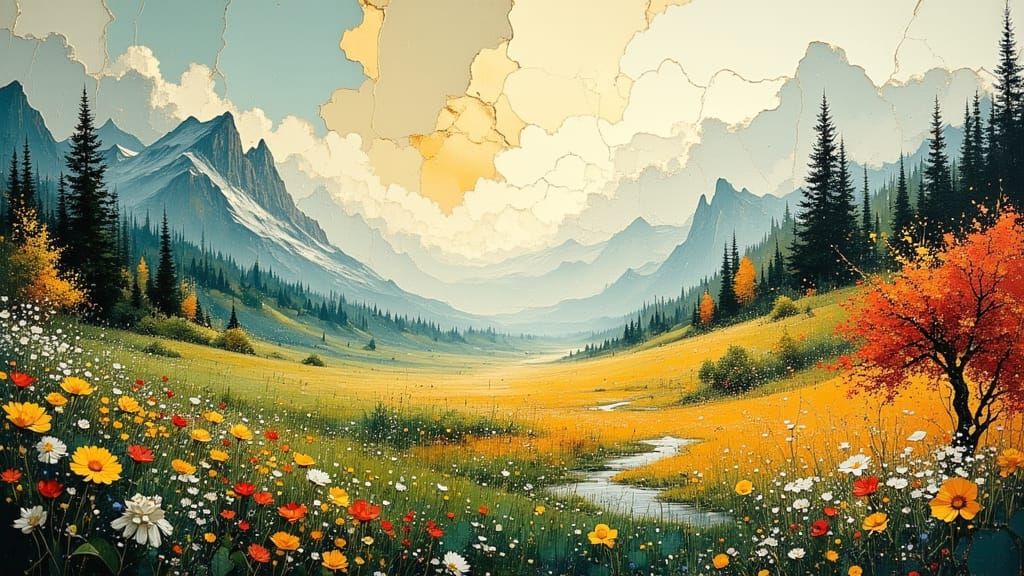 Fantastical Four Seasons Landscape Digital Painting