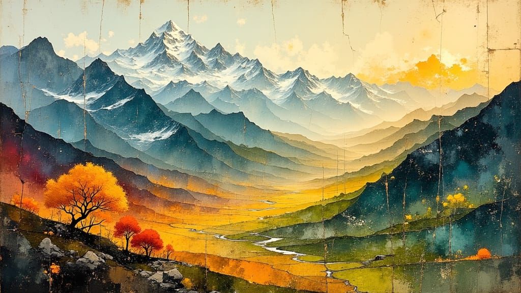 Mountain Landscape Transitions Through Four Seasons in Golde...