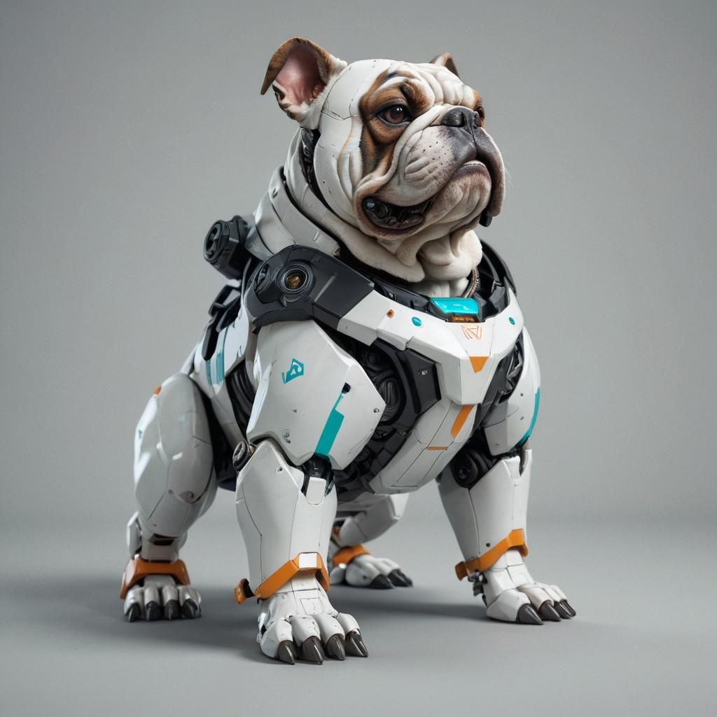 Cyberpunk Bulldog Robot in Futuristic Style