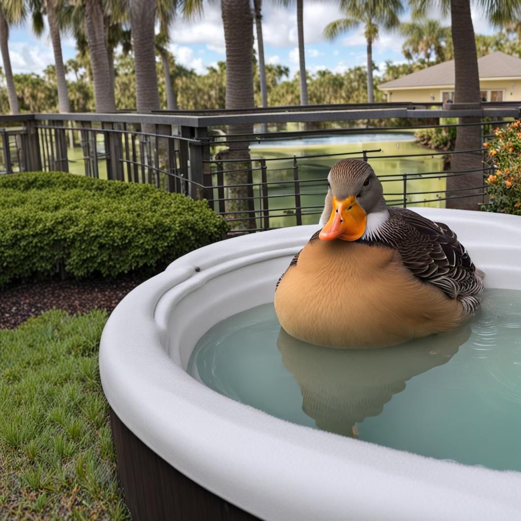 Fat Duck Chilling in a Florida Hot Tub