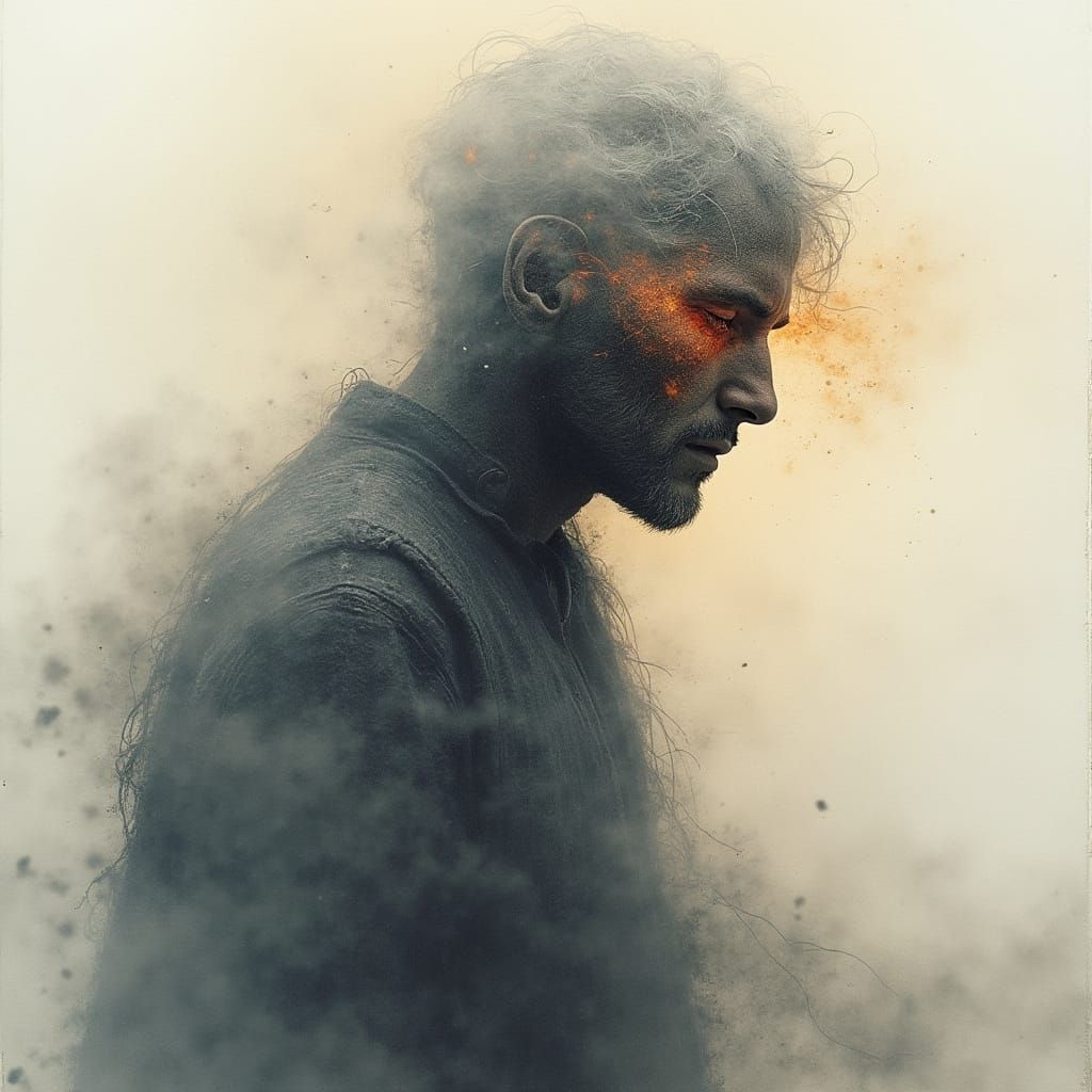 Shadow Man Emerging from Mist in Daunting Dreamscape