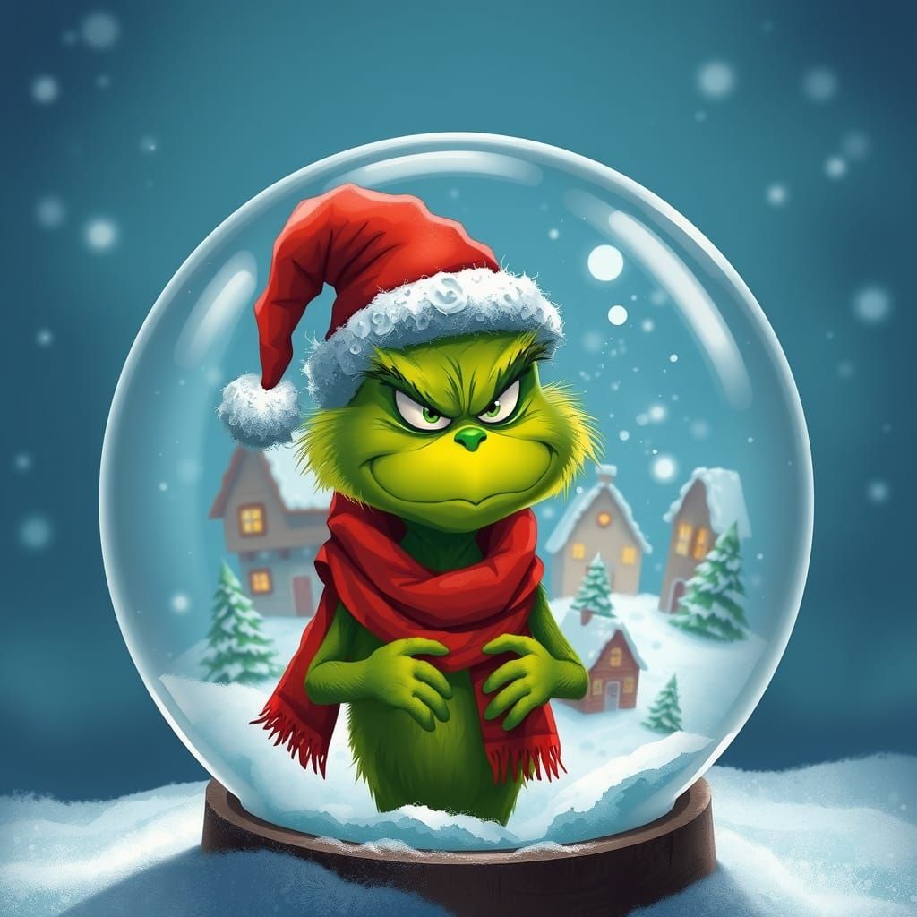 Grinch in Snowglobe: Colorful Digital Winter Art