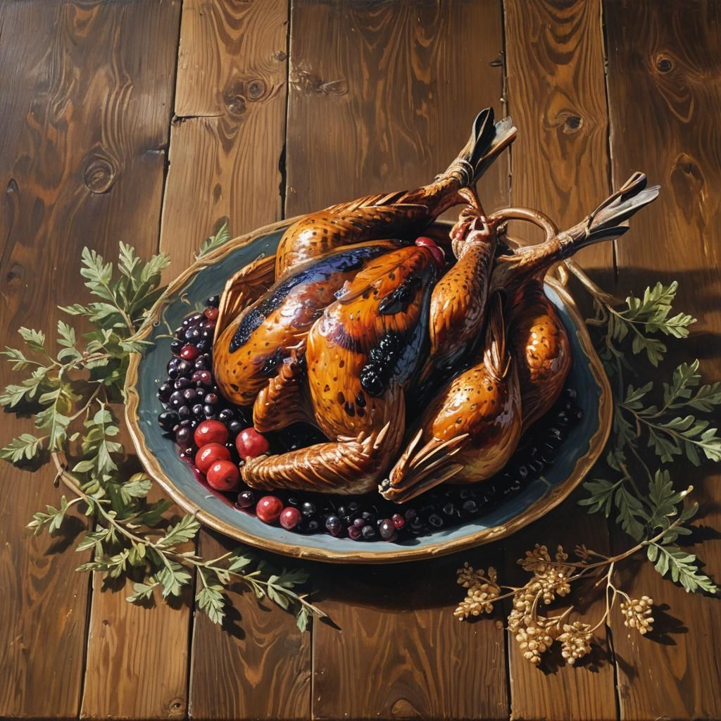 Roasted Pheasant with Elderberry Glaze Oil Painting