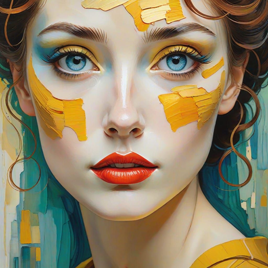 Enchanting Portrait in Vibrant Line Art and Pastel Watercolo...