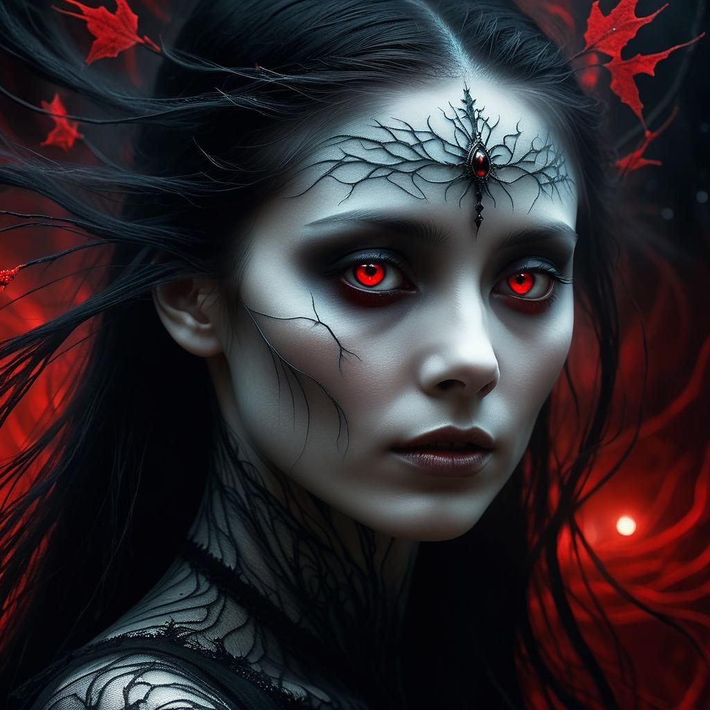Ethereal Dark Sorceress Portrait in Gothic Style