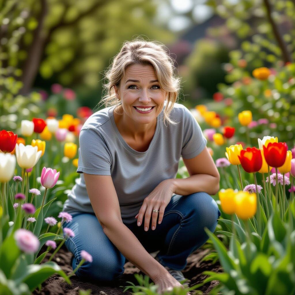 Woman Makes Silly Face in Vibrant Garden
