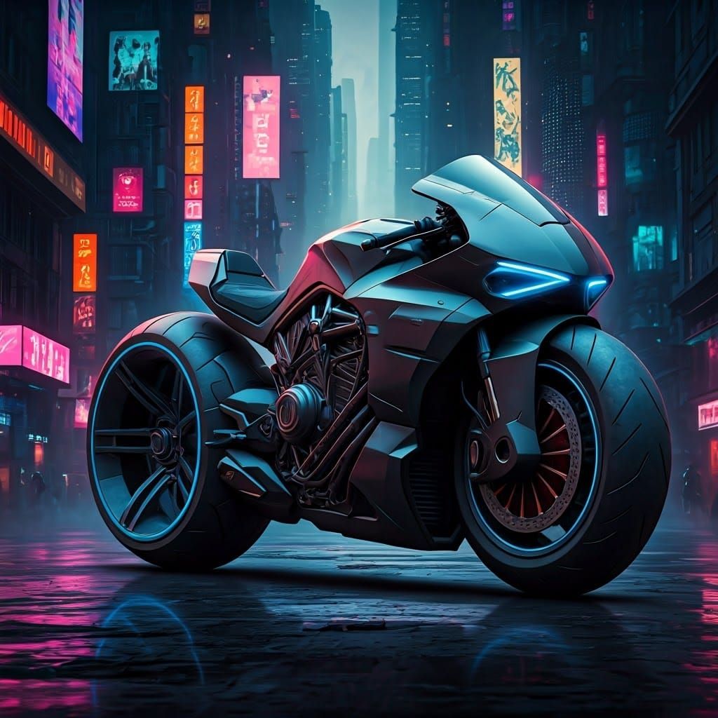 Cyberpunk Antigravity Motorcycles in Neon Cityscape