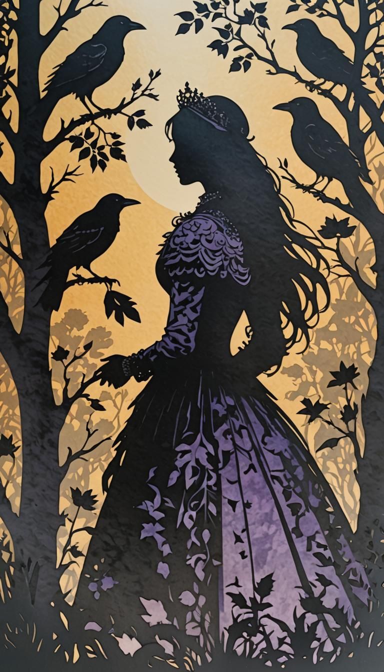 Raven Princess Silhouette in Impressionistic Style