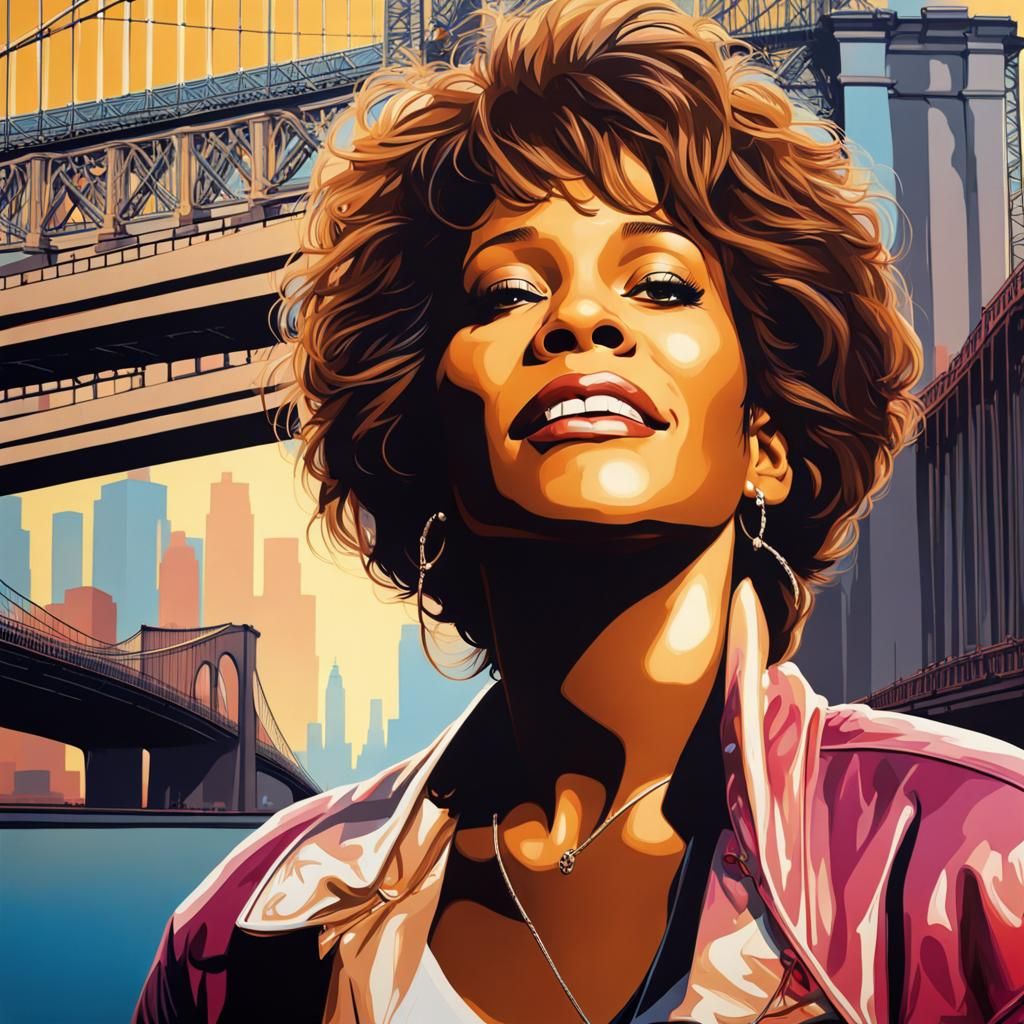 Hyperrealistic Whitney Houston Under Brooklyn Bridge