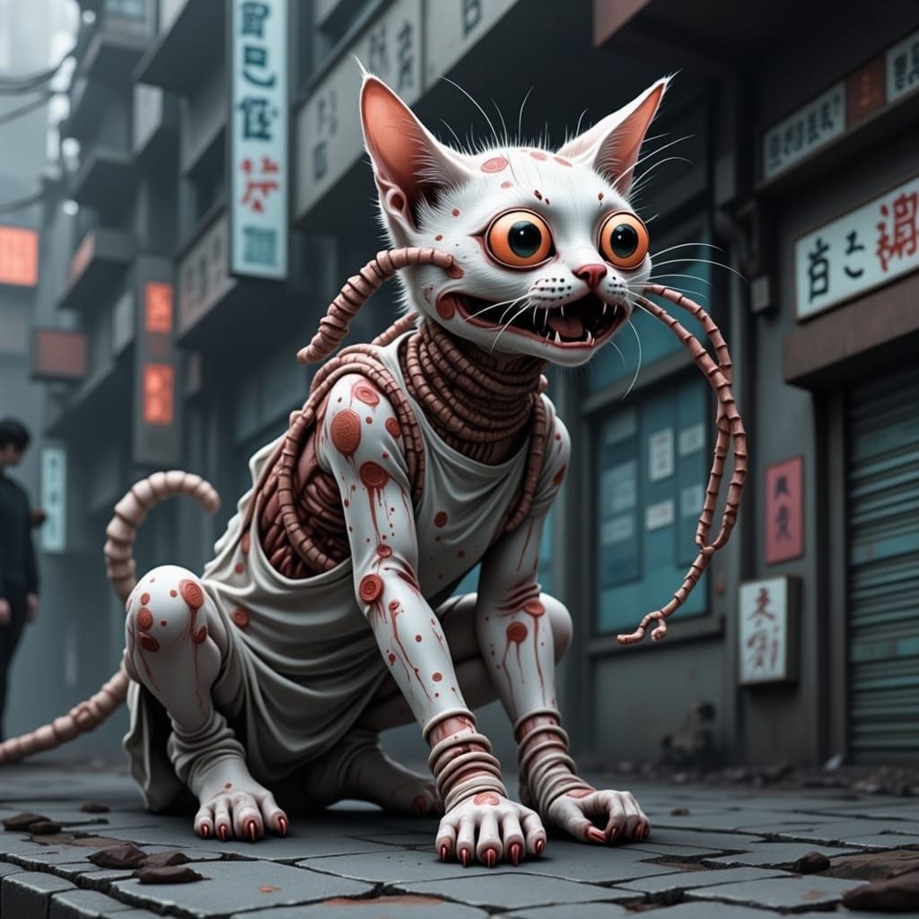Disturbing Kitten Cyborg in Junji Ito Style