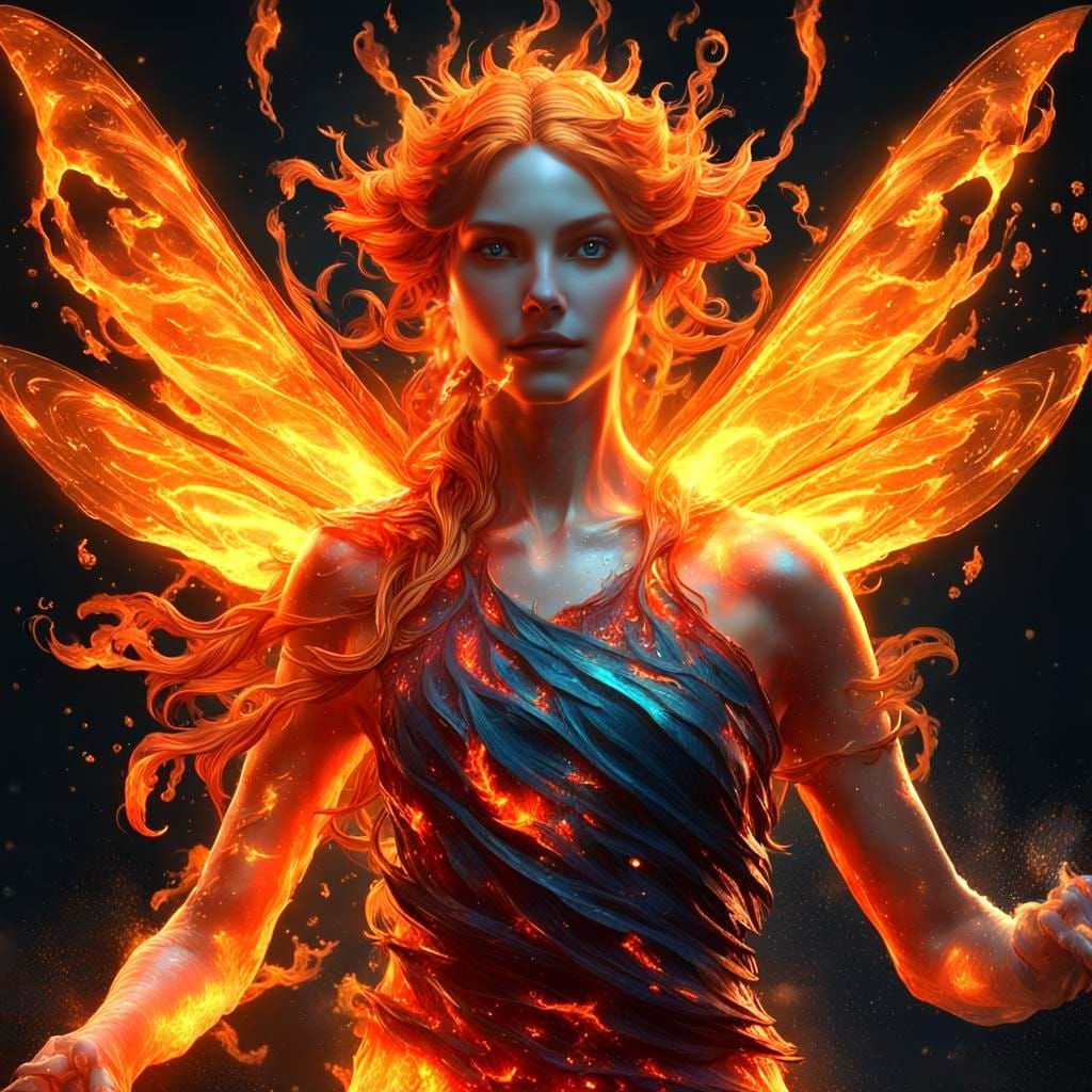 Fire and Water Fairy Portrait in Art Nouveau Style