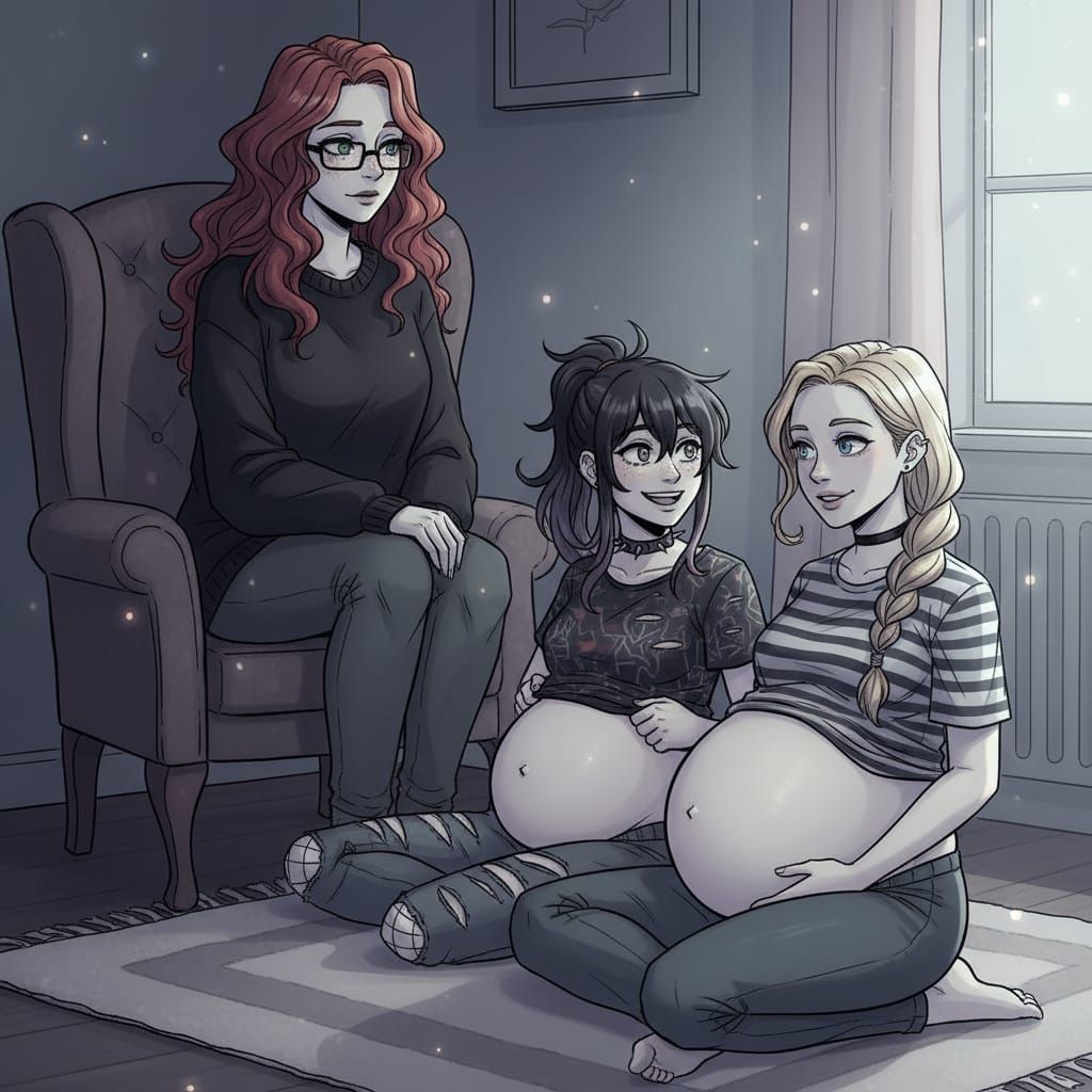 Omori Style Portrait: Woman Watches Pregnant Wives