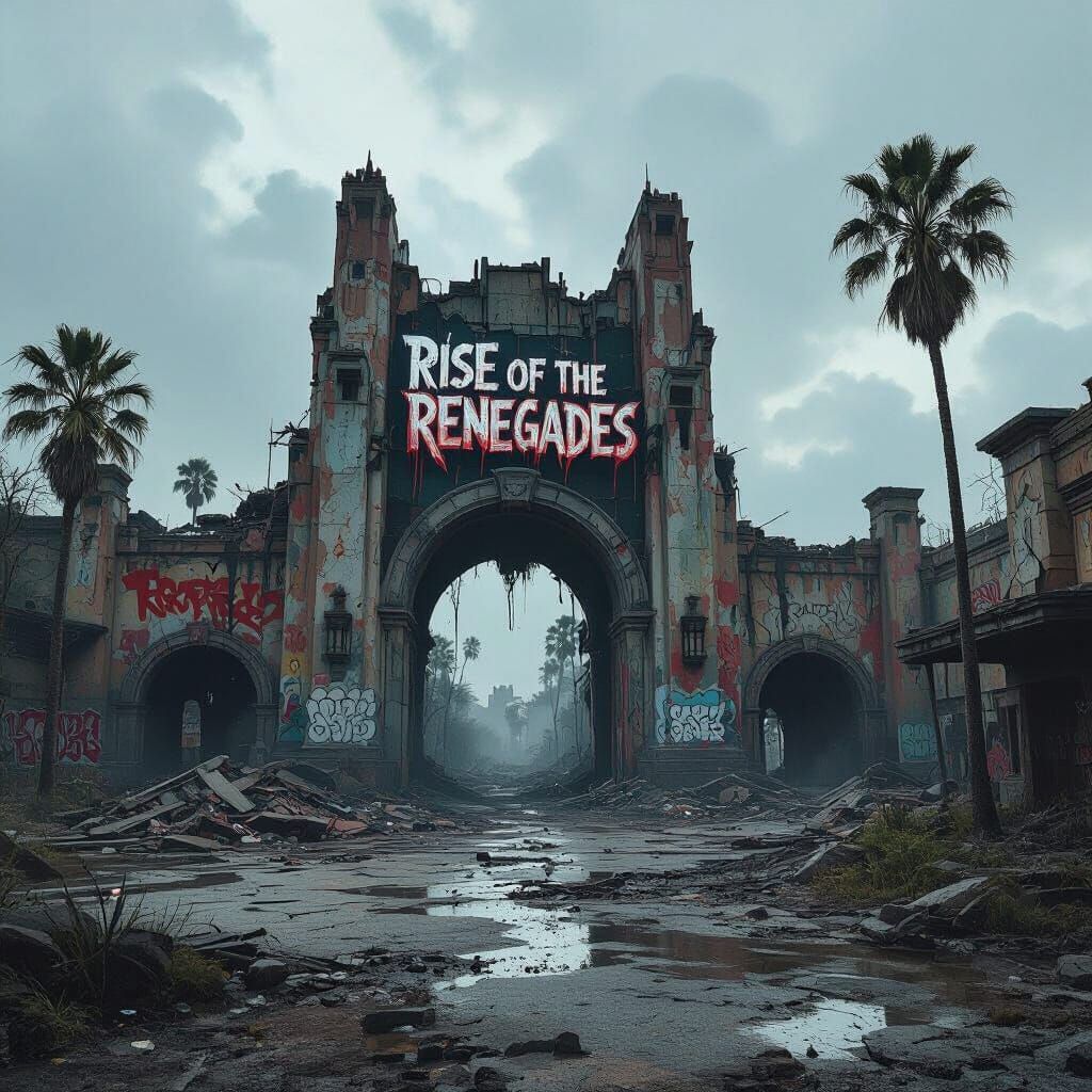 Post-Apocalyptic Theme Park Ruins with Graffiti