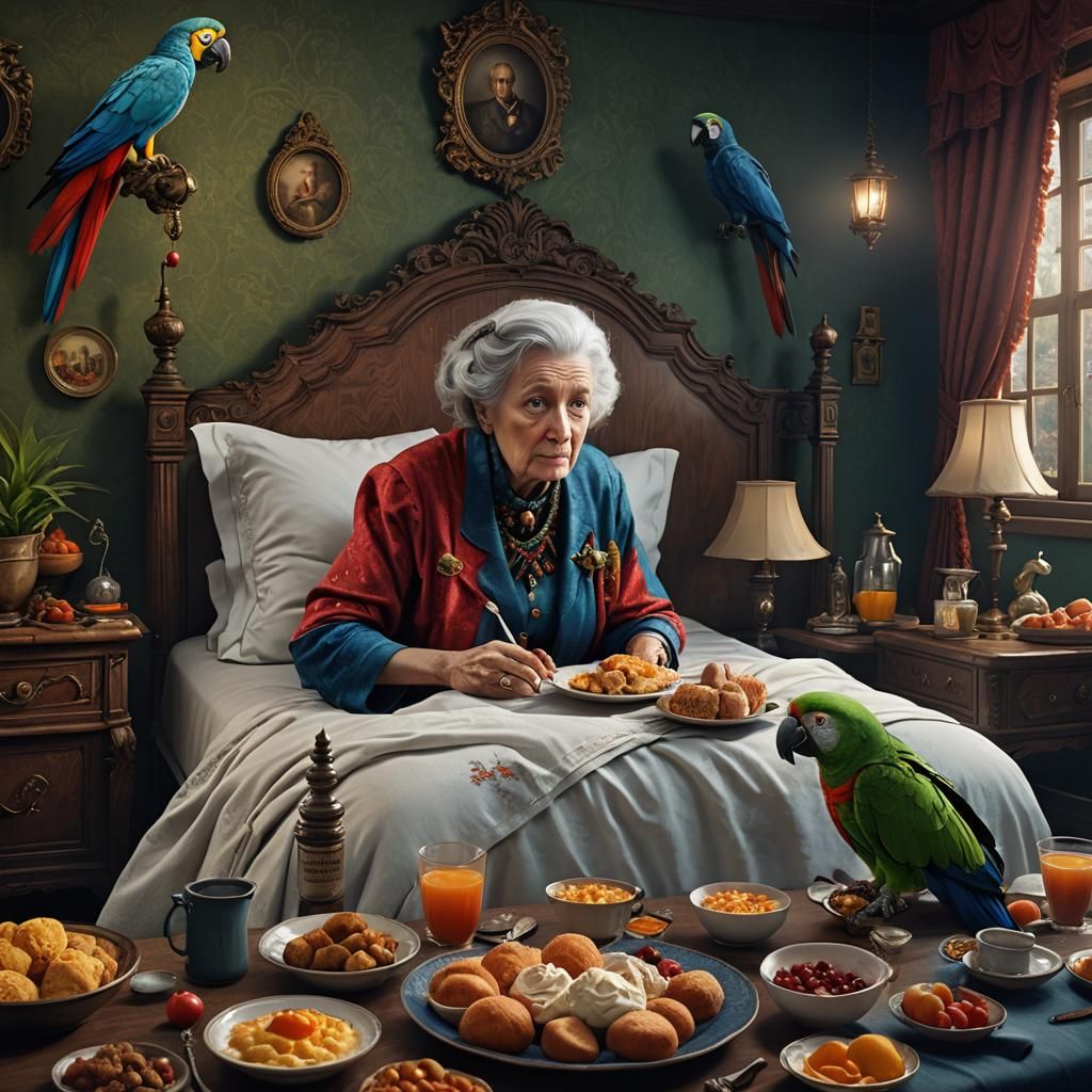 Creepy Old Lady's Bedside Breakfast: Matte Painting