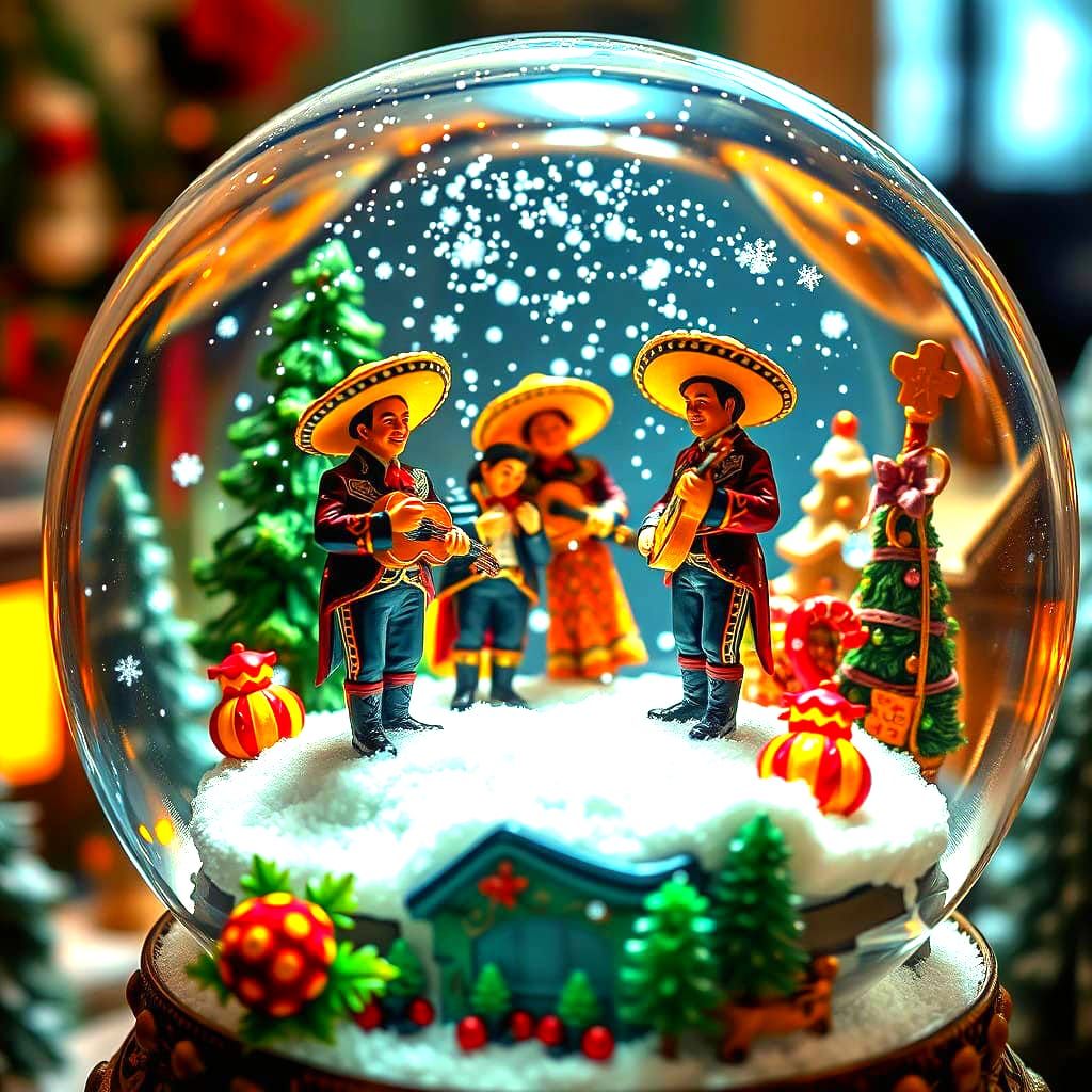 Winter Wonderland Mariachi Fiesta in a Snowglobe Scene