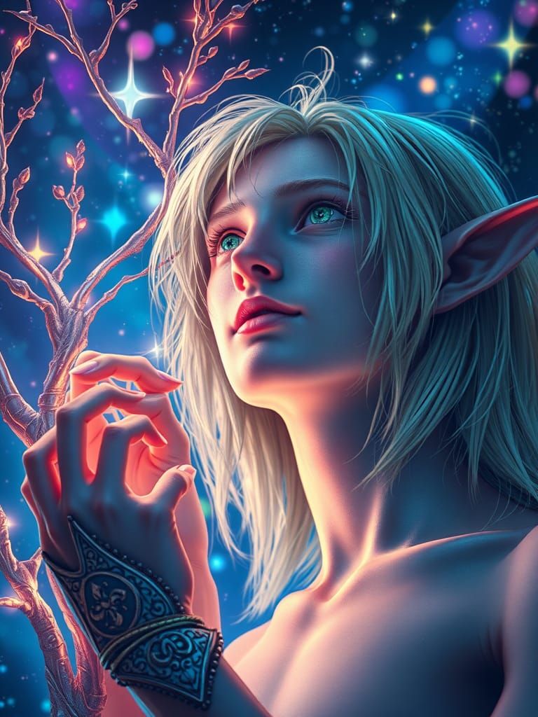 Ethereal Elf Gazing at Twinkling Stars