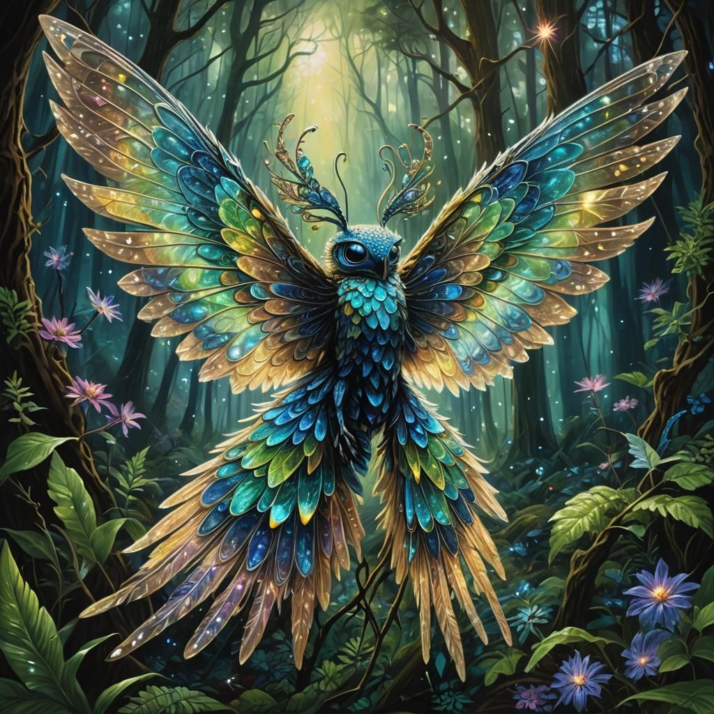 Luminescent Whisperer in Ancient Forest: Digital Art