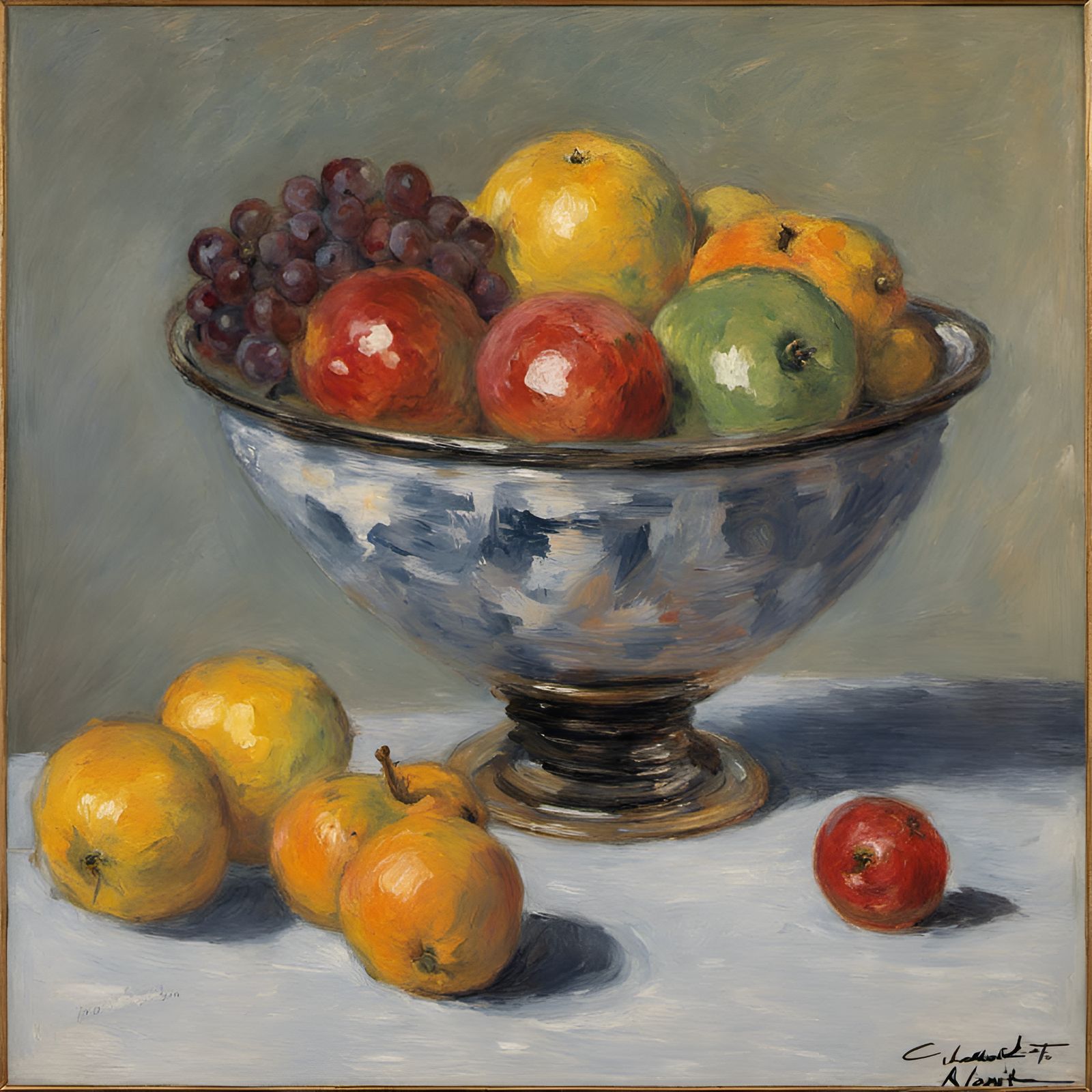 Impressionist Still Life Fruit Bowl by Monet Style