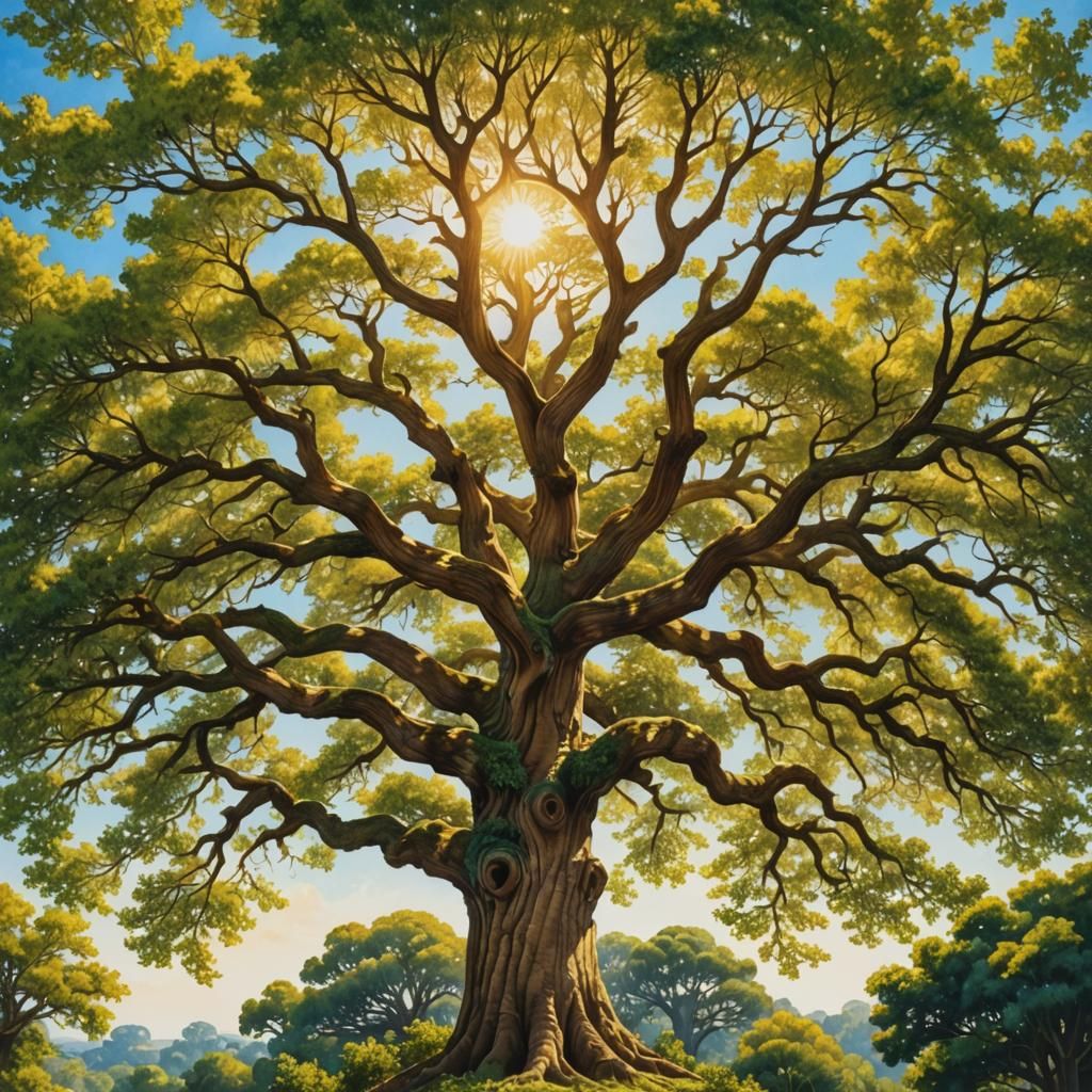 Oak Tree of Life: Hyperrealistic Watercolor Painting