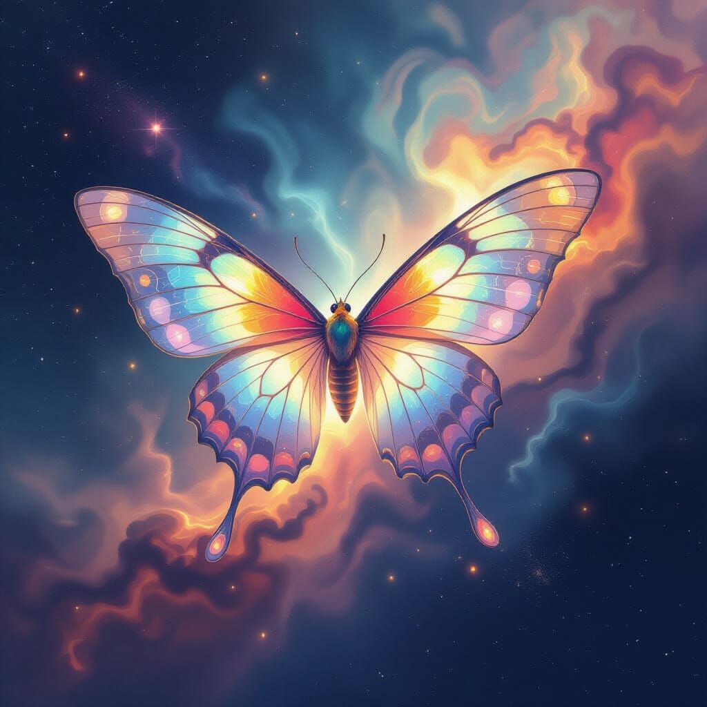 Celestial Air Moth Drifting Through Cosmic Nebula