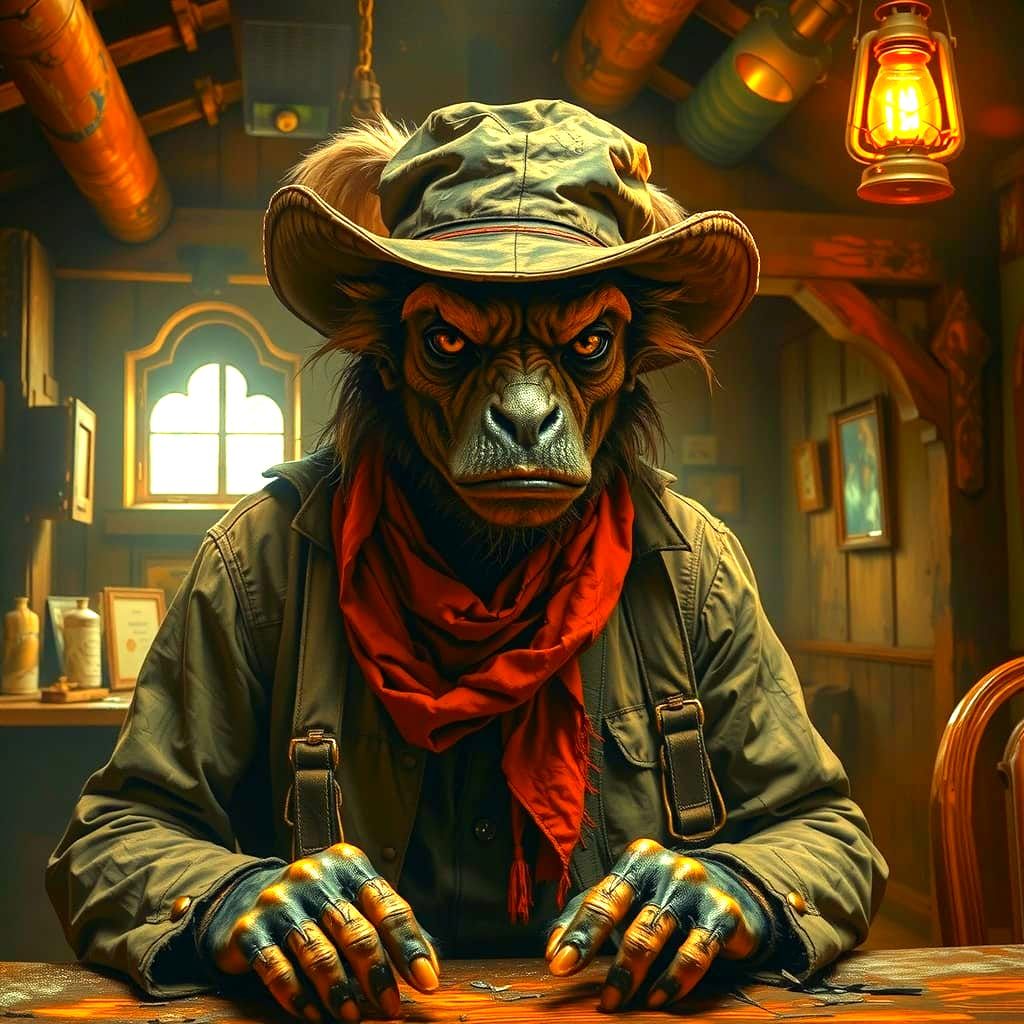 Manticore Cowboy in Old West Saloon, Renaissance Style