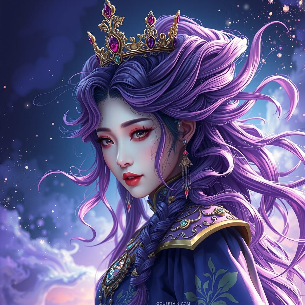 Ethereal Rockstar Goddess in Regal Purple Attire
