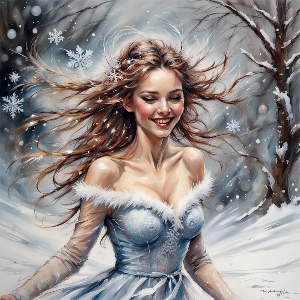 Winter Wonderland: Woman Dancing in Snowflakes