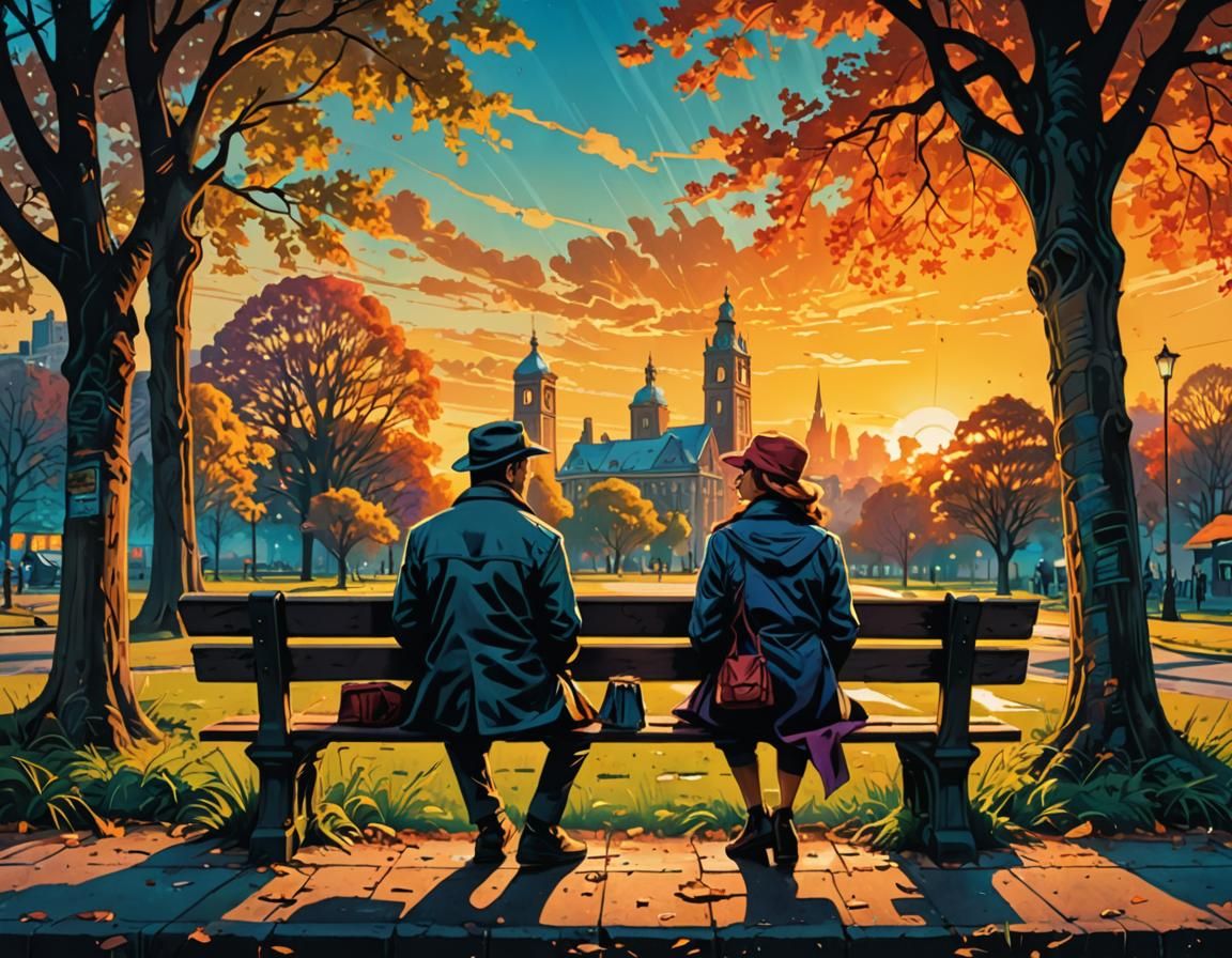 Couple Watching Sunset: Graffiti Art Style