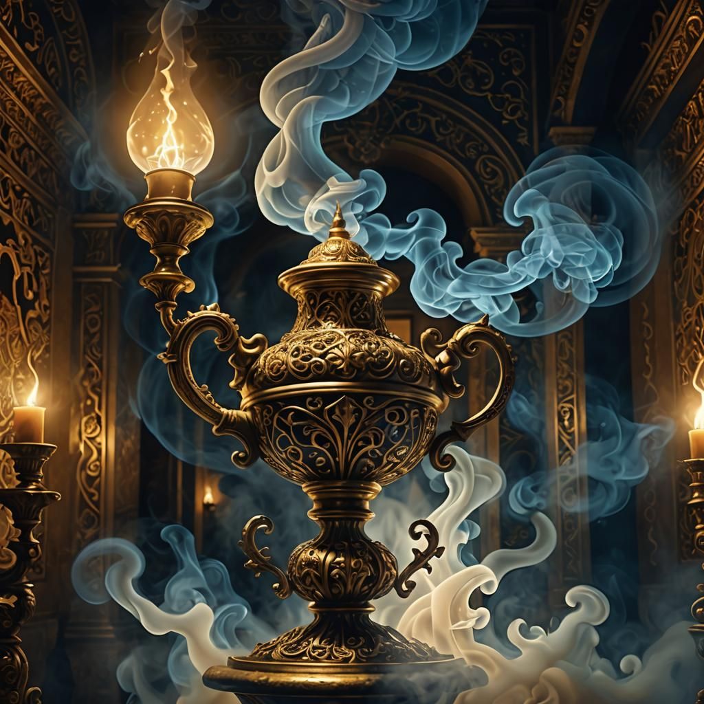 Mystical Genie Emerges in Baroque Digital Art