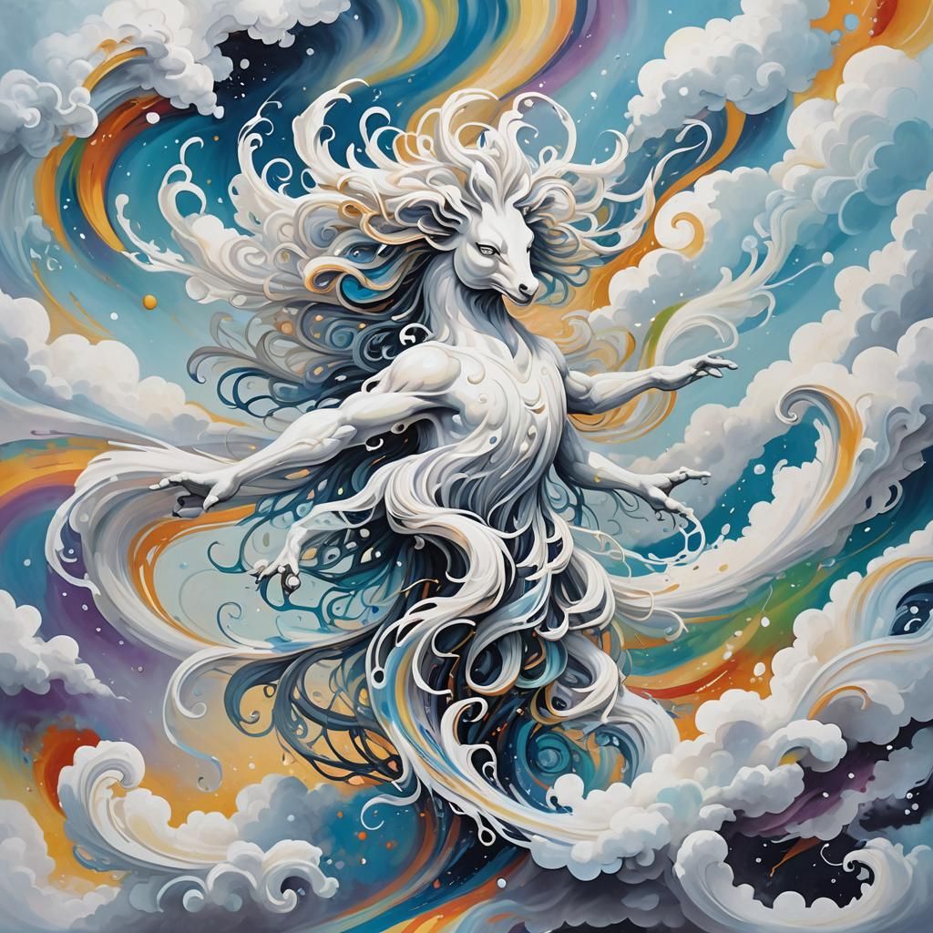 Ethereal Wind Spirit in Surreal Graffiti Art