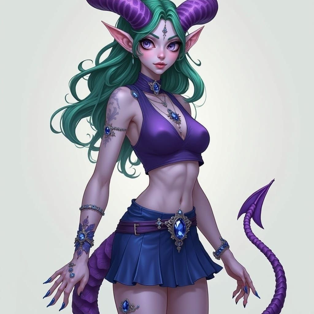 Tiefling Portrait in Lavender and Sapphire