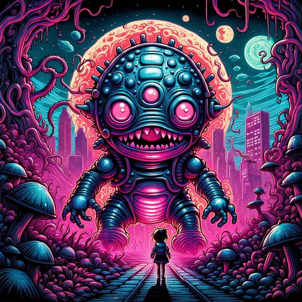 Kawaii Horror in Psychedelic Biopunk Style